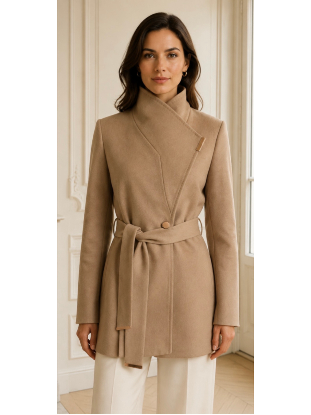 Ted Baker Camel Wool Blend Belted Coat, Size 3/M Rose Gold Hardware New! floral